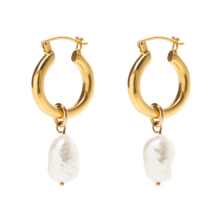 Freya Rose Pendientes de aro mini de oro con perlas barrocas