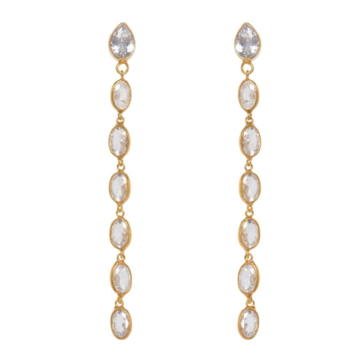 Freya Rose Pendientes largos con cristal ovalado y montura dorada