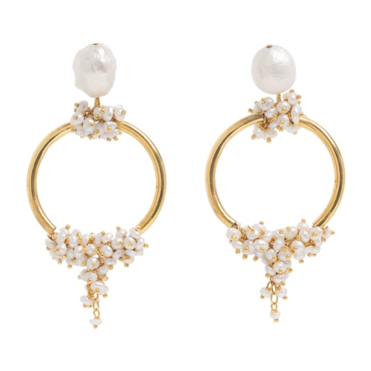 Freya Rose Seed and Baroque Pearl Mid Hoop Earrings