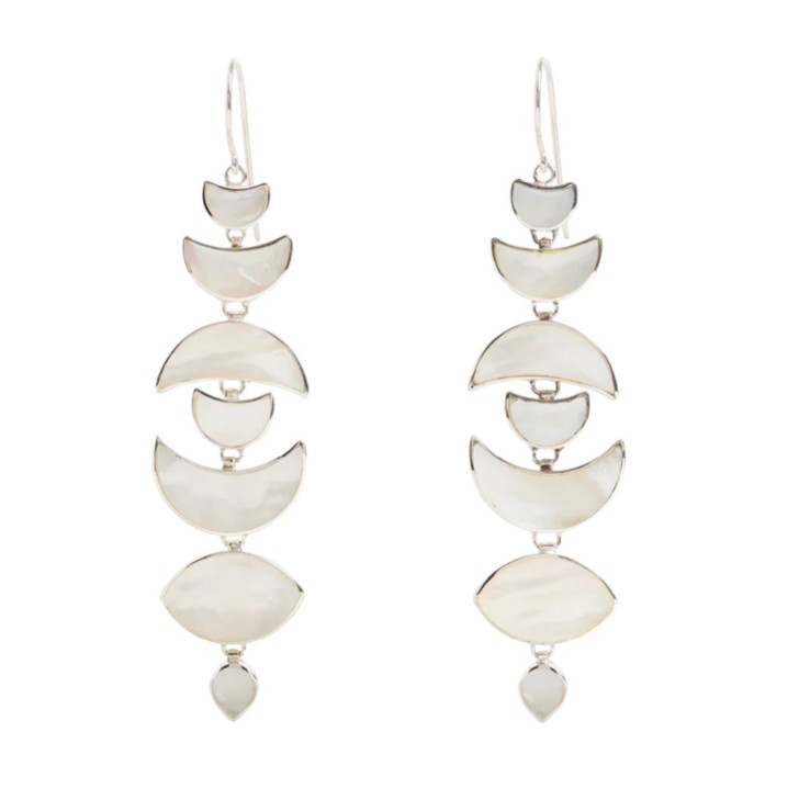 Freya Rose Warrioress Silver Mother of Pearl Moon Drop Earrings