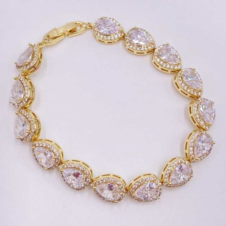 Hampton Teardrop Cubic Zirconia Wedding Bracelet (Gold)