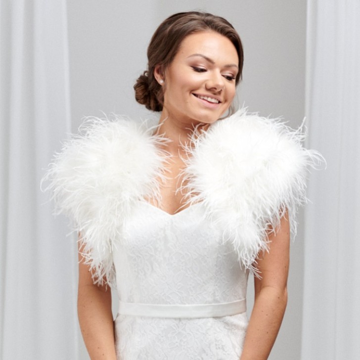 Hayworth Bolero da sposa in piume di struzzo avorio