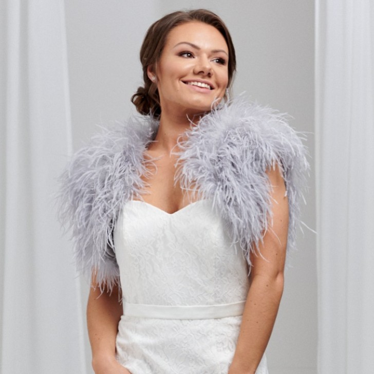 Hayworth Silver Gray Ostrich Feather Bridal Bolero