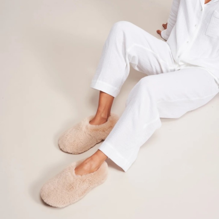 Helen Moore Beige Faux Fur Slippers