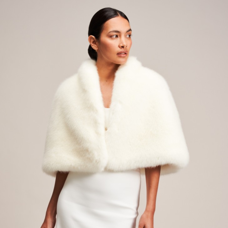 Helen Moore Ivory Faux Fur Short Bridal Cape