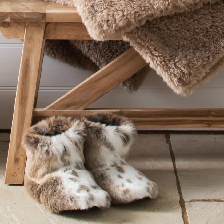 Helen Moore Lynx Animal Print Kunstfell Slipper Stiefel