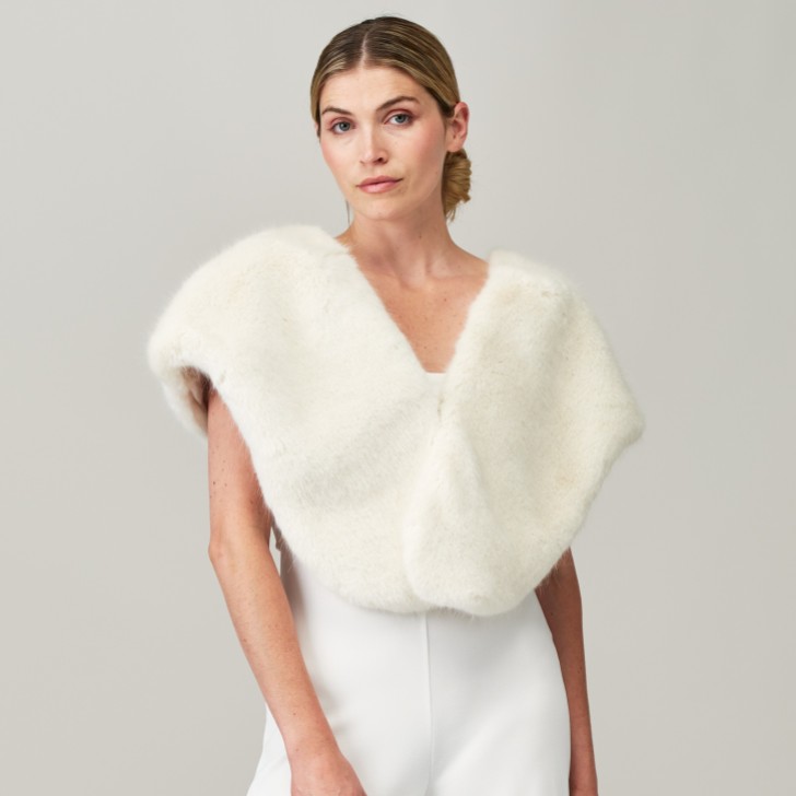 Helen Moore Scialle da sposa in pelliccia sintetica vintage avorio