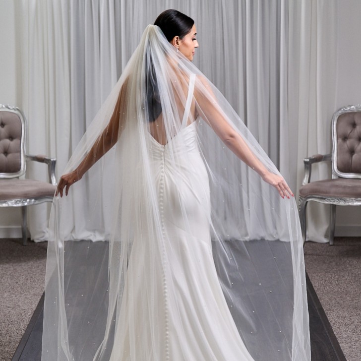 Henley Single Tier Italian Tulle Scattered Pearl and Crystal Veil