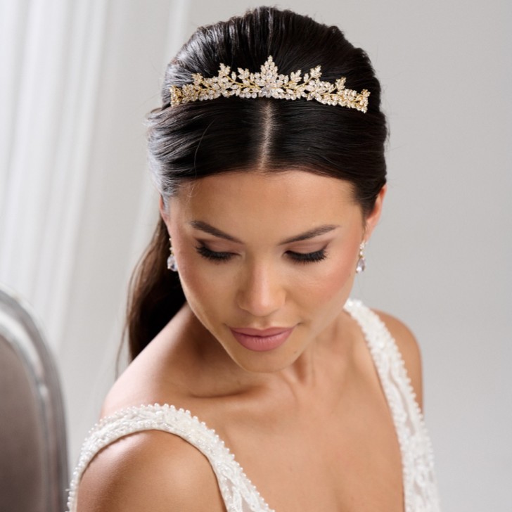 Highgrove Gold kubischer Zirkon Kristall Braut Tiara