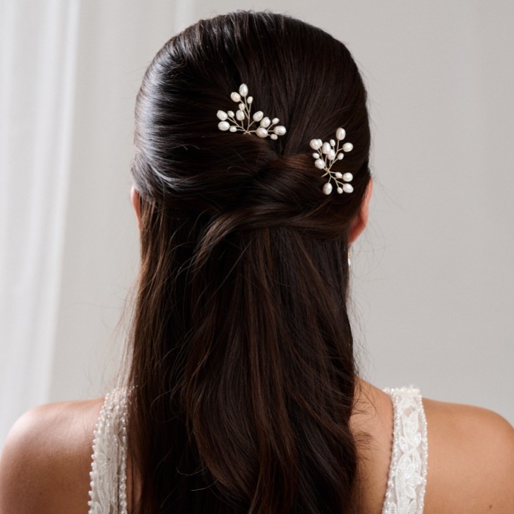 Horquilla de boda con perla de agua dulce Oriana (dorada)