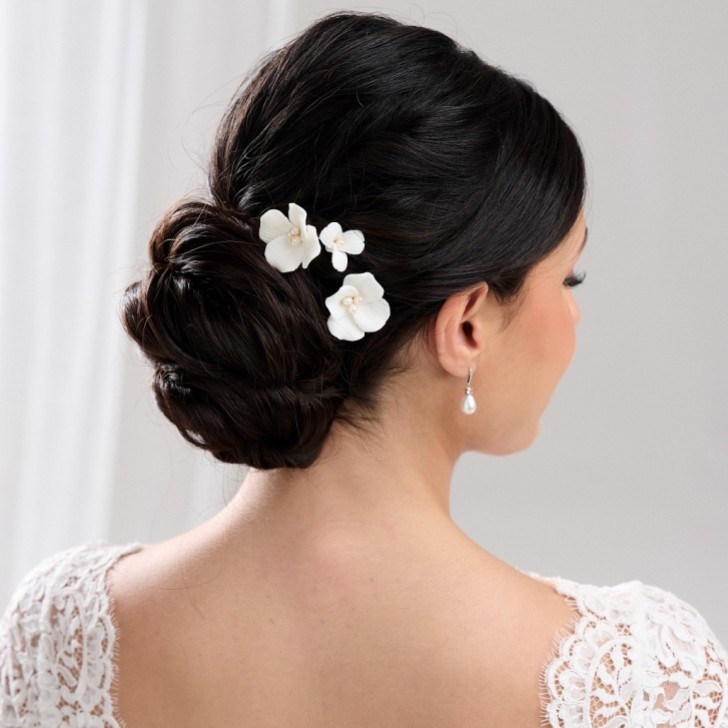 Horquillas para el pelo con flores de cerámica «Paradise Ivory»