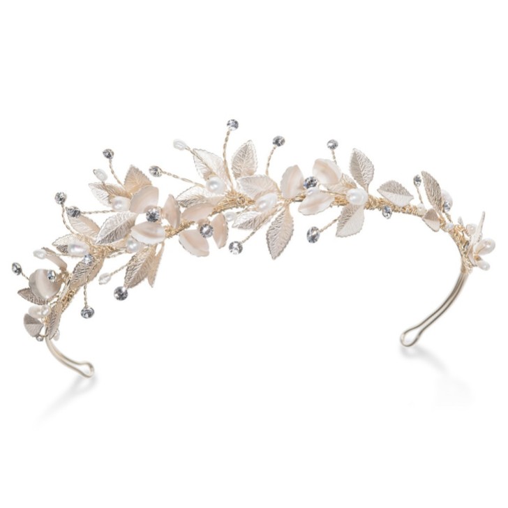 Ivory and Co Acessório lateral para o cabelo com flores e folhas esmaltadas em ouro Olympia