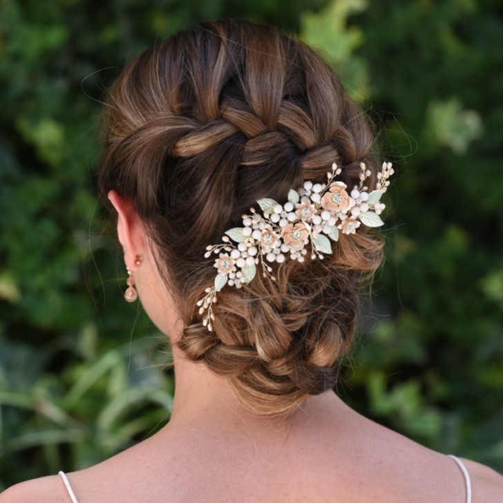 Ivory and Co Acessório para o cabelo Botanica com flores em tons de champanhe dourado e rosa