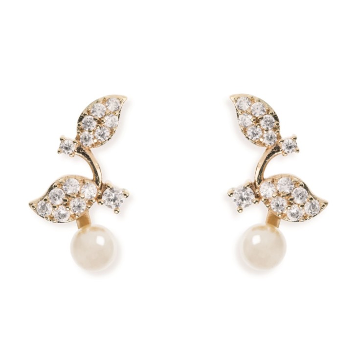 Ivory and Co Brincos de noiva com folhas de cristal e pérolas da Aphrodite (dourados)