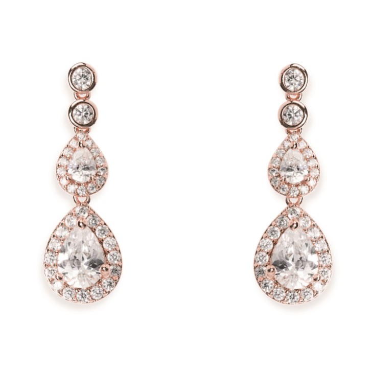 Ivory and Co Brincos de noiva em forma de lágrima Sorbonne Crystal (ouro rosa)