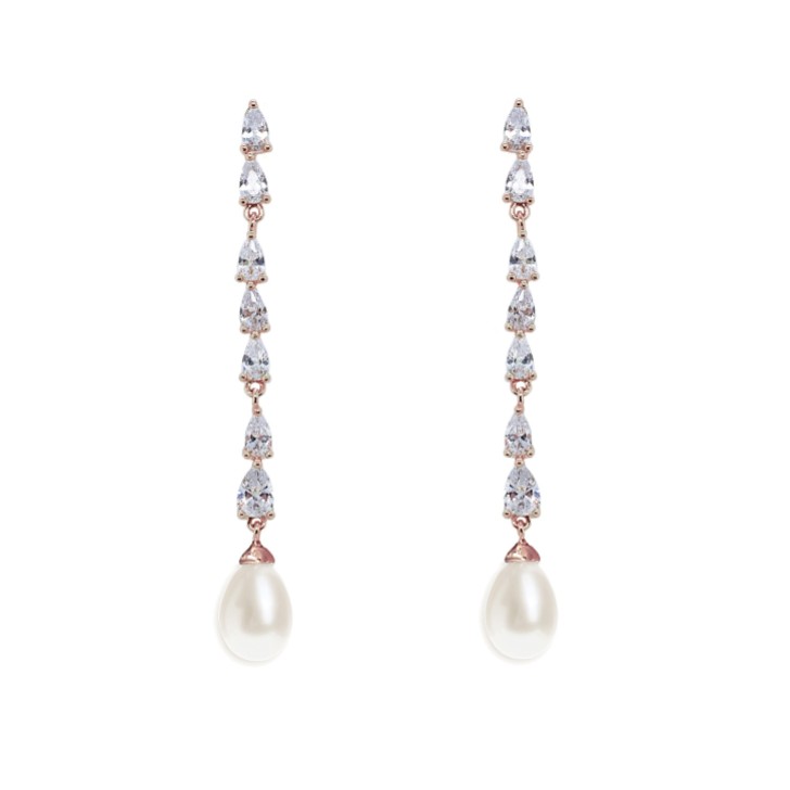 Ivory and Co Brincos longos com pérolas em cristal e ouro rosa de Melbourne