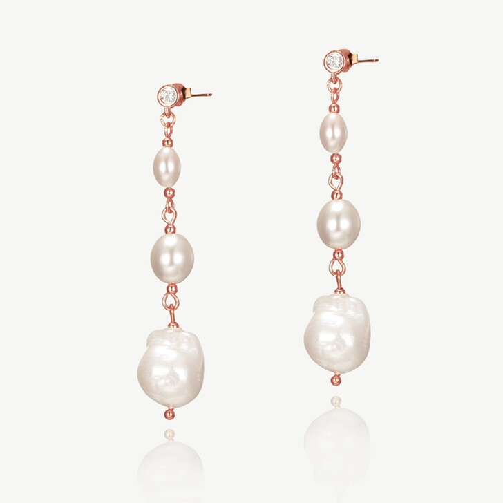 Ivory and Co Cheltenham Rose Gold Drop Pearl Earrings