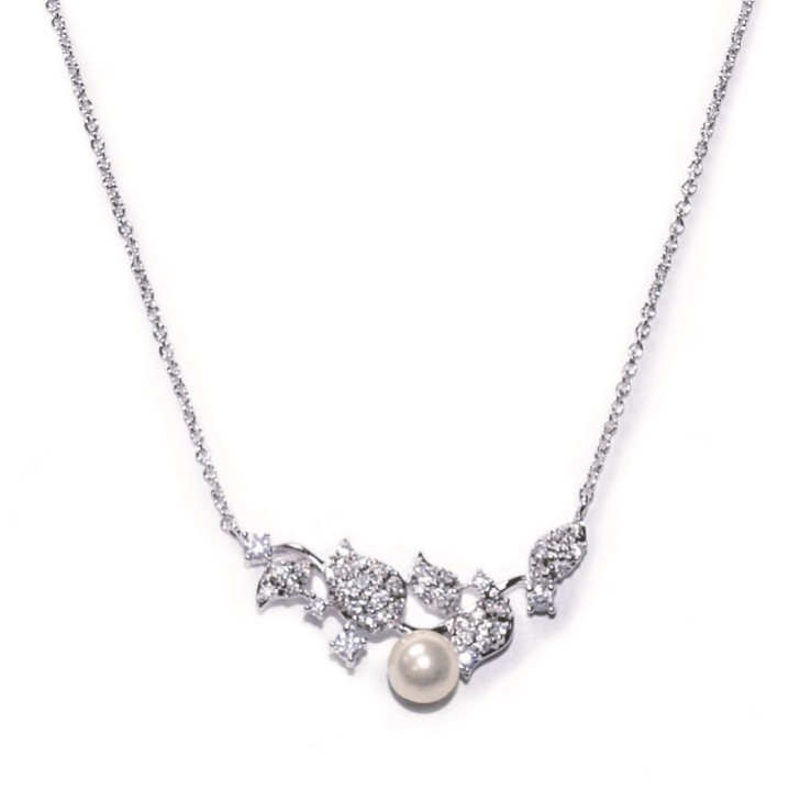 Ivory and Co Colar de casamento com folhas de cristal Afrodite e pérolas