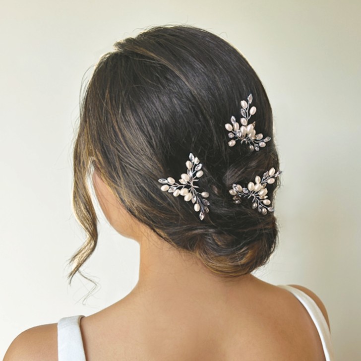 Ivory and Co Conjunto de ganchos para o cabelo Cosmos com cristais prateados e pérolas