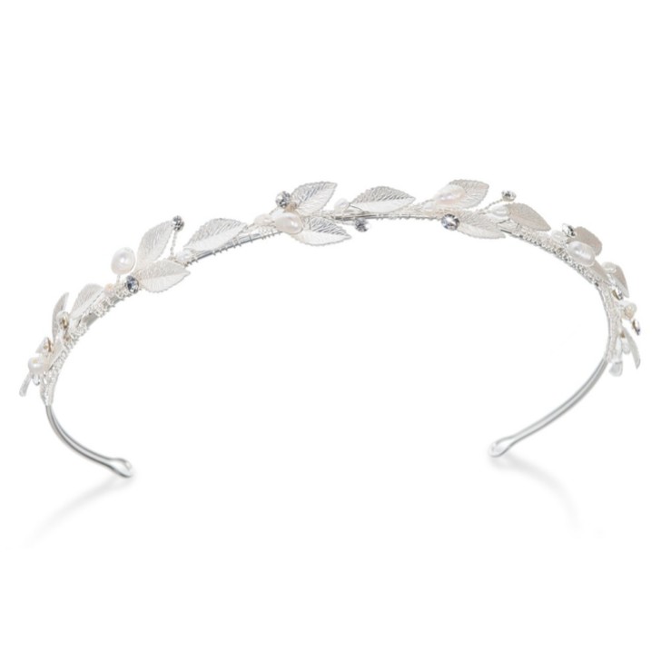 Ivory and Co Diadema de boda «Pearl Dream» con hojas esmaltadas en plata