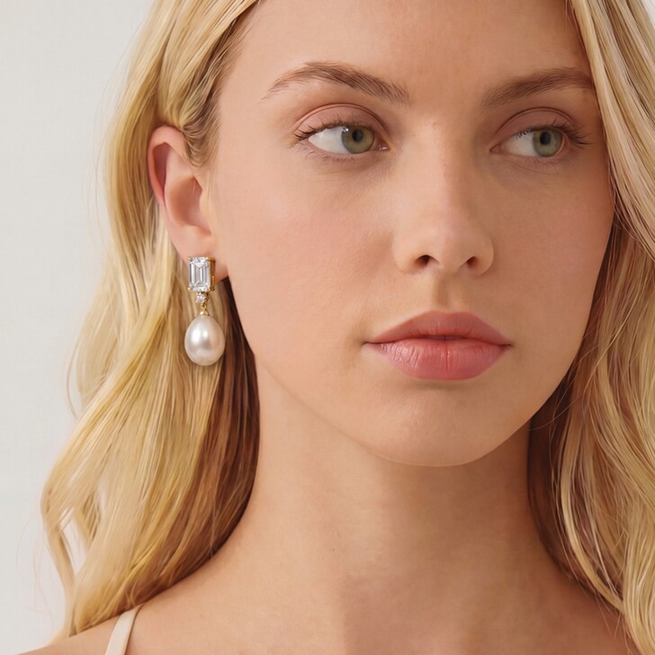 Ivory and Co Fairmont Gold Crystal Pearl Drop Earrings