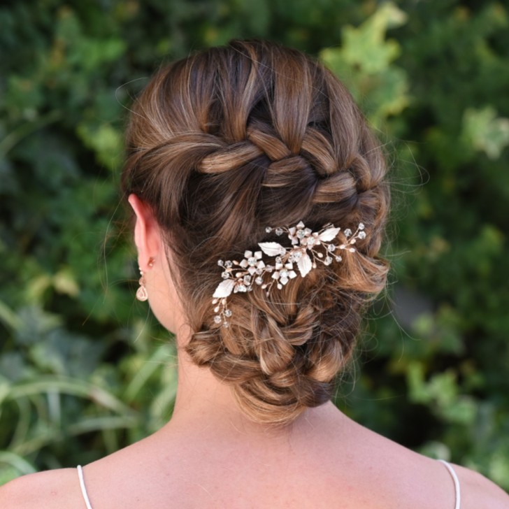 Ivory and Co Grampo de cabelo floral em ouro rosa com ulmeira