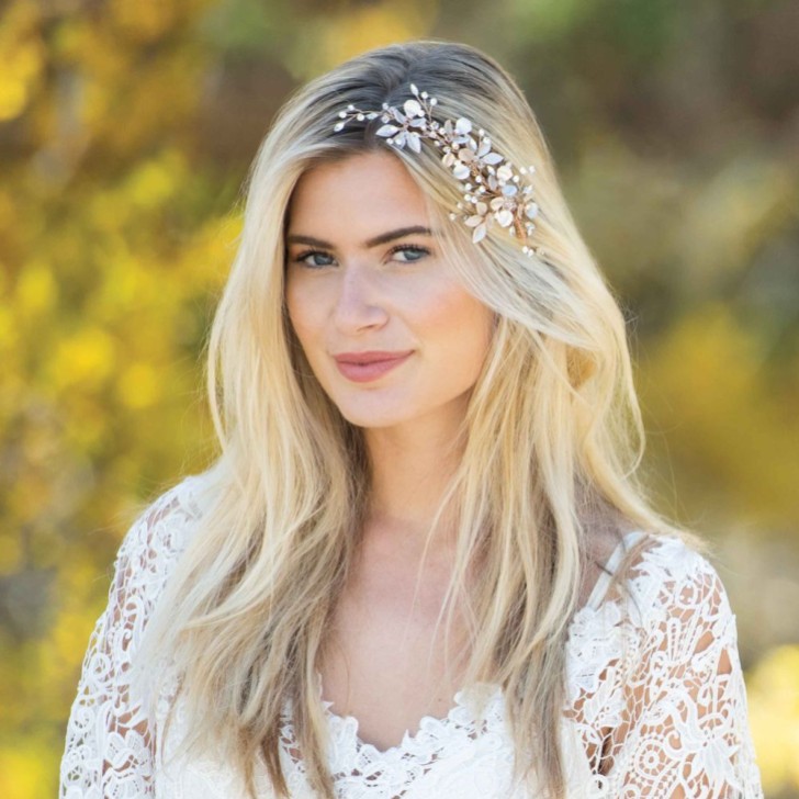 Ivory and Co Grampo de cabelo nupcial com motivos florais esmaltado em ouro rosa da Siren
