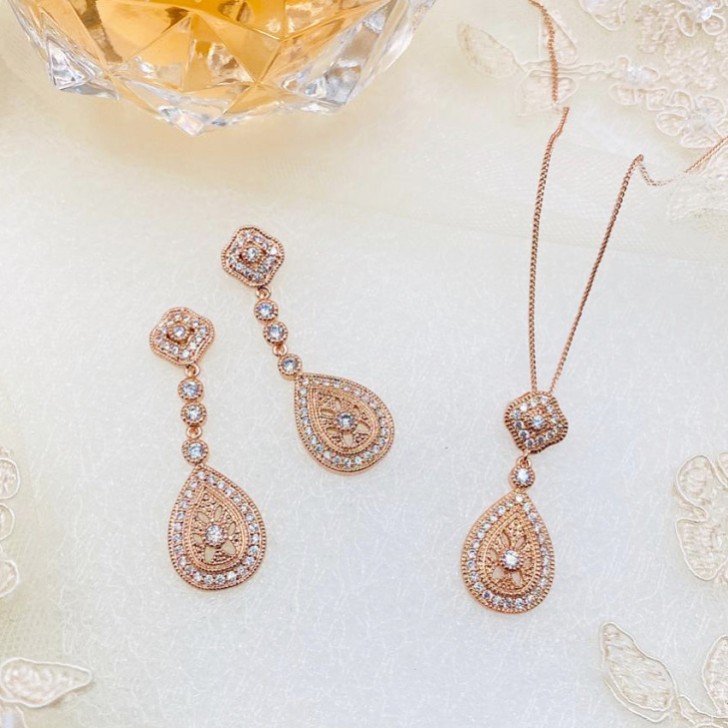 Ivory and Co Moonstruck Rose Gold Kristall Brautschmuck Set