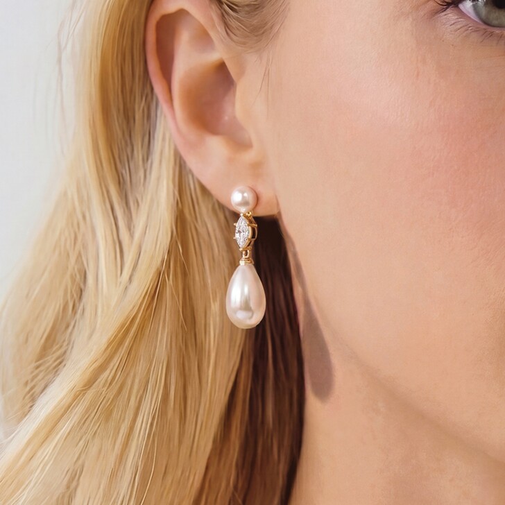 Ivory and Co Oxford Gold Crystal Pearl Drop Earrings