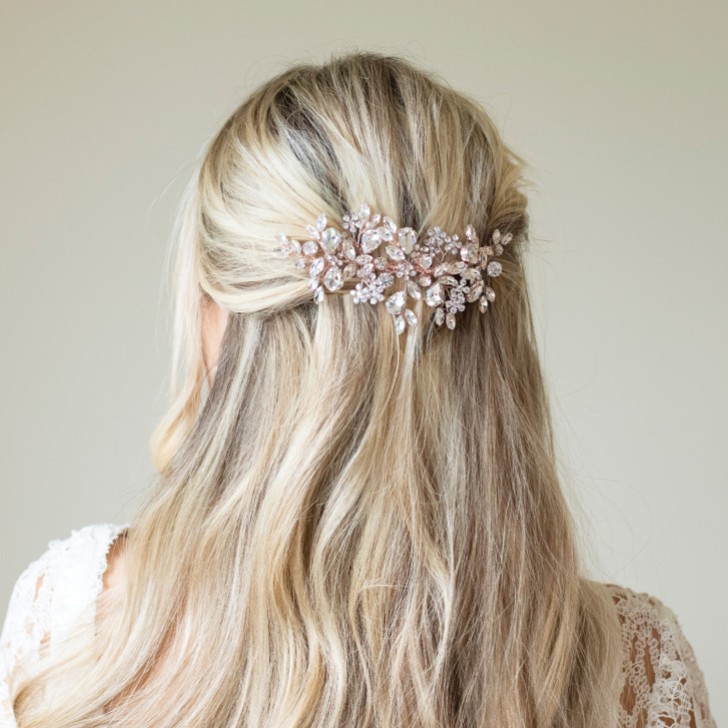 Ivory and Co Peineta de boda brillante con incrustaciones de cristales en oro rosa