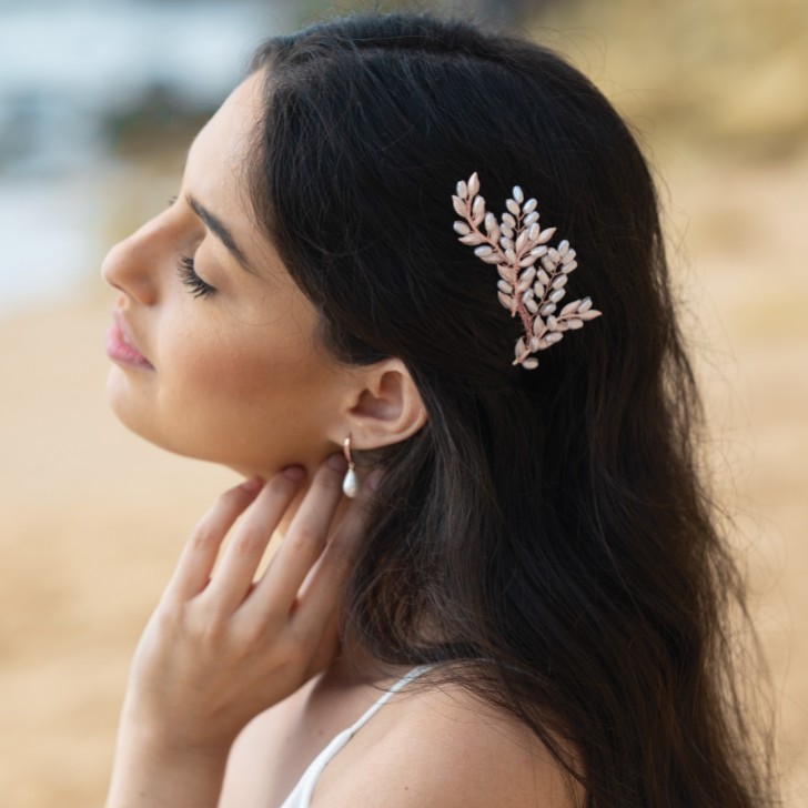 Ivory and Co Peineta de verano con hojas en oro rosa