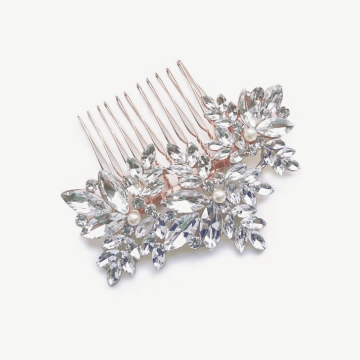 Ivory and Co Peineta Moonstar de oro rosa con cristales brillantes y perlas