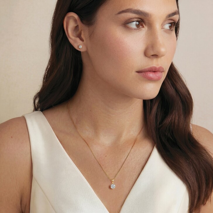 Ivory and Co Solitaire Gold Crystal Brilliant Cut Pendant Necklace