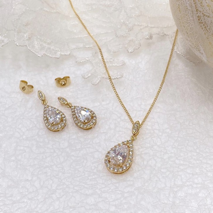 Ivory and Co Zestaw ślubnej biżuterii Belmont Gold Crystal
