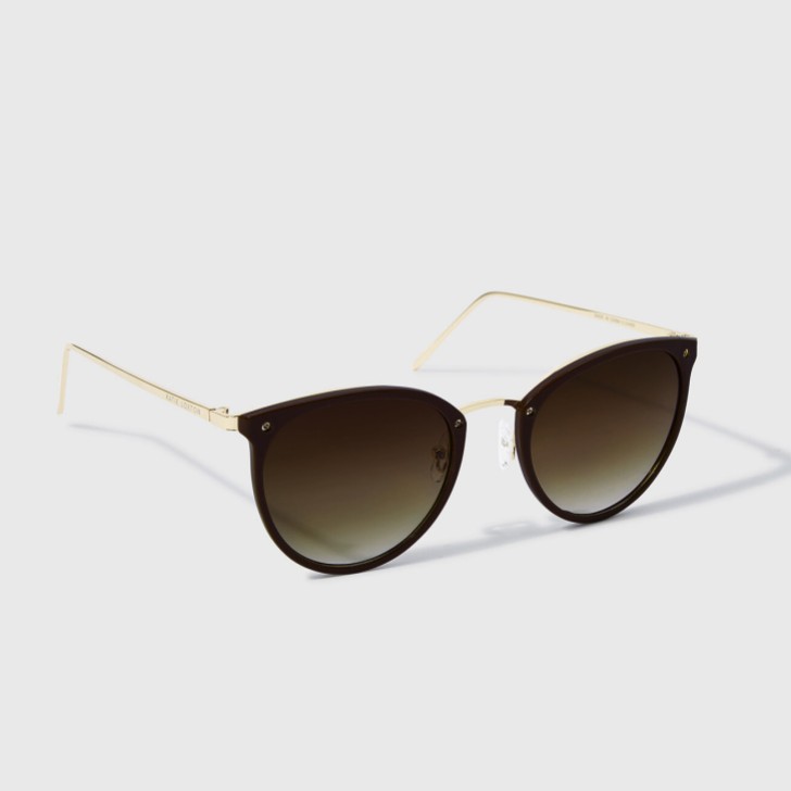 Katie Loxton Okulary przeciwsłoneczne Santorini Cacao z szerokimi oprawkami w stylu „cat eye”