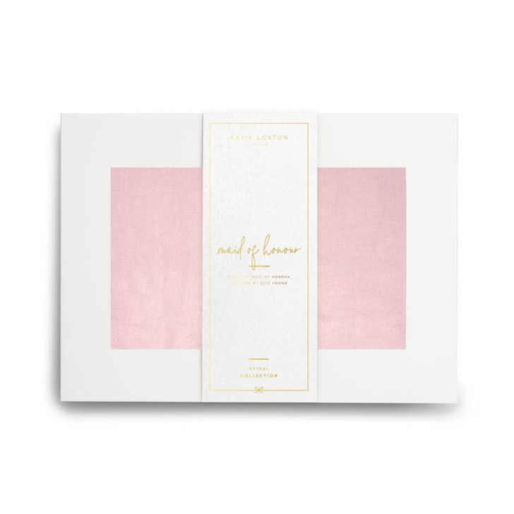Katie Loxton Pañuelo de seda rosa pálido «Maid of Honour» envuelto en una caja de regalo