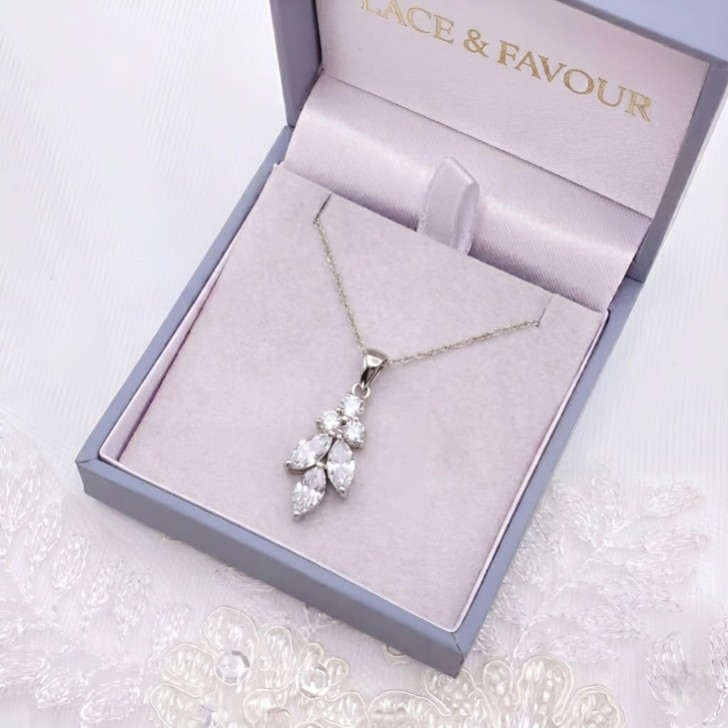Lila Silver Dainty Cubic Zirconia Drop Bridal Pendant Necklace