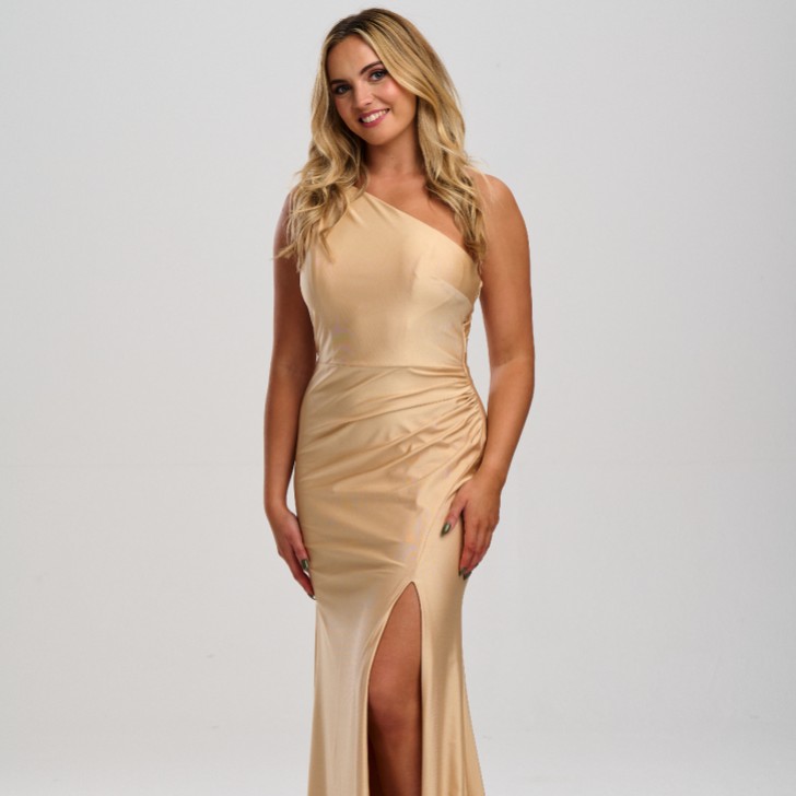 Linzi Jay Einschuliges Stretch Satin Ballkleid mit Schlitz und Schleppe