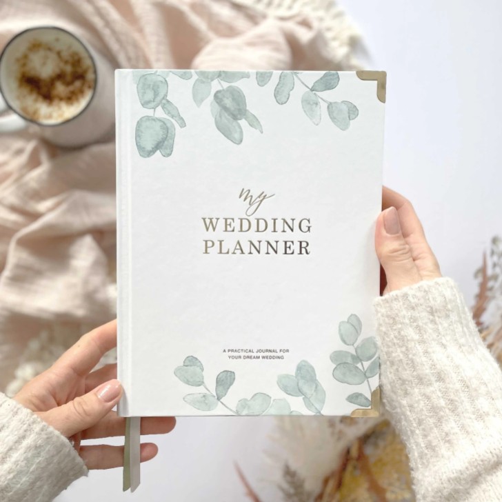 Livro de planeamento de casamentos de luxo «Eucalyptus» com bordas douradas