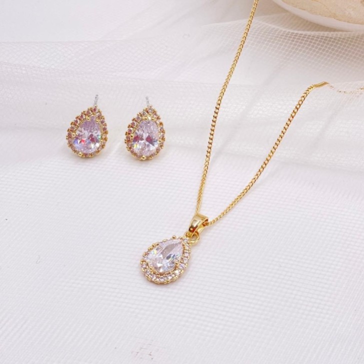 Lulu Gold Crystal Stud Wedding Jewelry Set