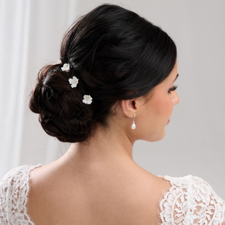 Mae Set of 3 Ivory Dainty Ceramic Flower Hair Pins