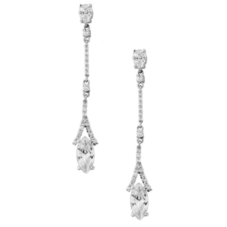 Miami Dainty Long Crystal Drop Wedding Earrings