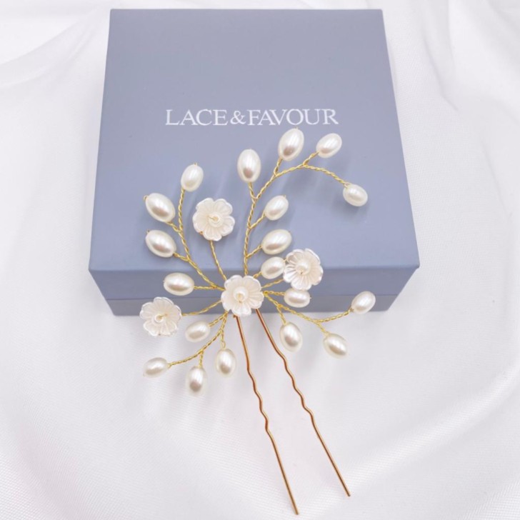 Mimi Gold Floral Pearl Wedding Hair Pin