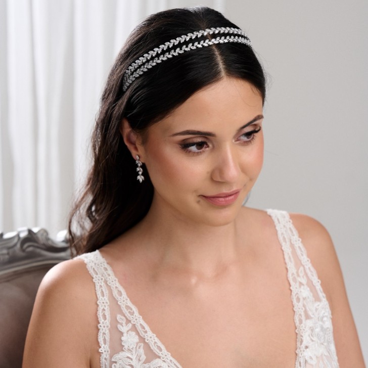 Monaco CZ Crystal Leaves Double Headband