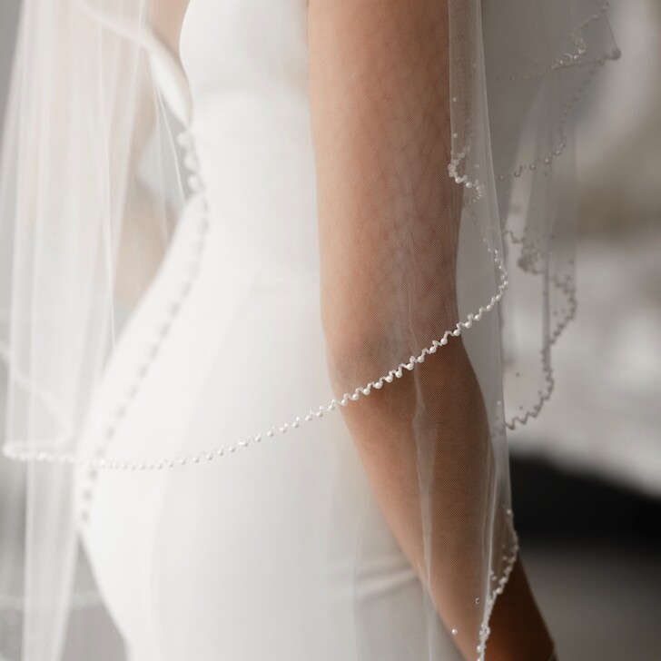 Monterey Two Tier Pearl Edge Ivory Tulle Fingertip Veil TLV8503