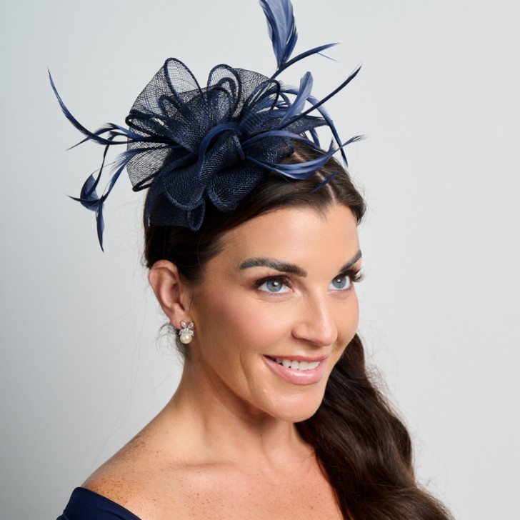 Navy Sinamay and Feather Wedding Fascinator