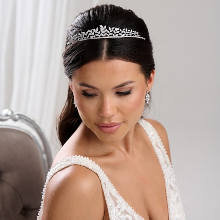 Odessa Dainty Cubic Zirconia Leaves Wedding Tiara