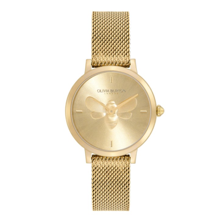Olivia Burton Bee 28mm Ultra Slim Gold Mesh Watch