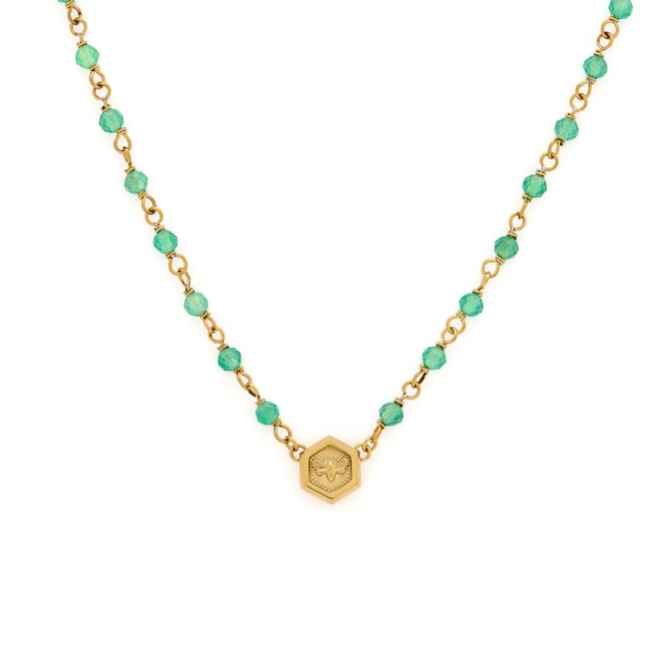 Olivia Burton Colar com pingente de contas Minima Bee, banhado a ouro e verde