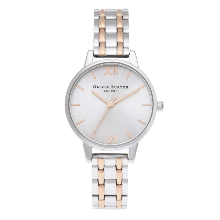 Olivia Burton Klasyczny zegarek na bransoletce o szerokości 30 mm w kolorze srebrnym i różowego złota